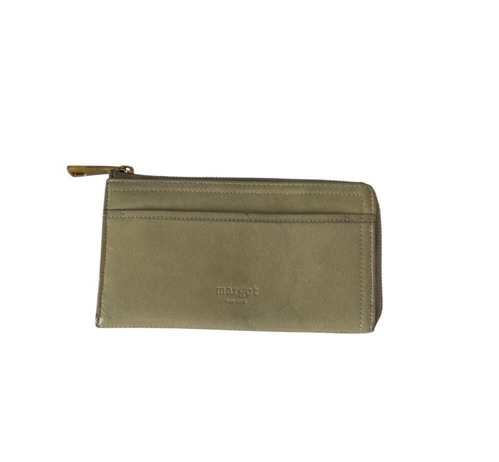 Margot New York Zip Around Leather Wallet Wristlet Olive Green